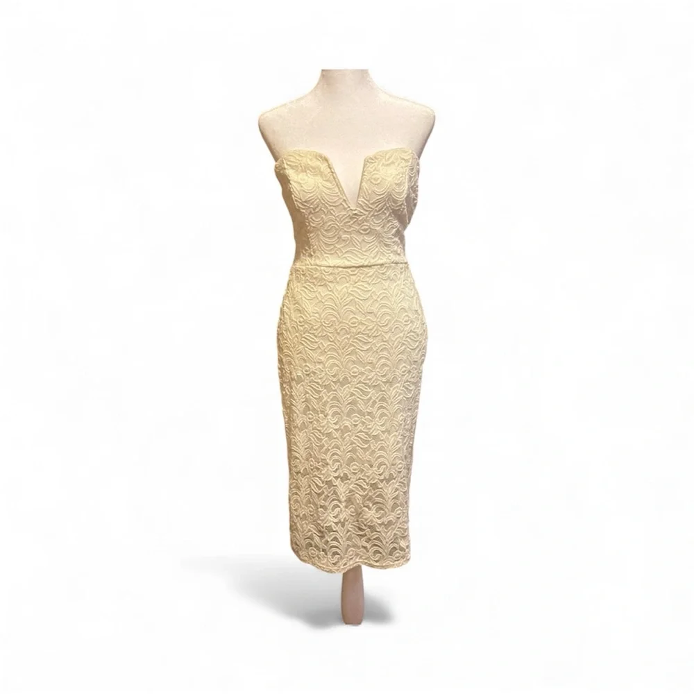 strapless cream lace dress Strapless Sequin Lace Maxi Dress Ivory